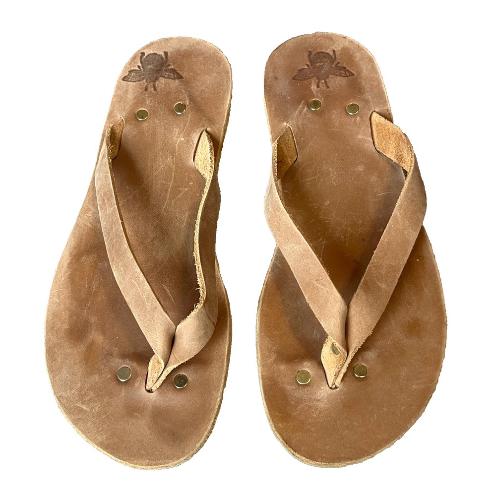 Beek Seabird Leather Thong Sandals Vibram Barefoot Tan Womens 7 EU 38 Flip Flops